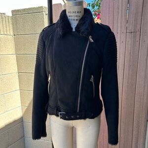 ZARA TrF | Women’s Black Fleece Lined Moto Jacket